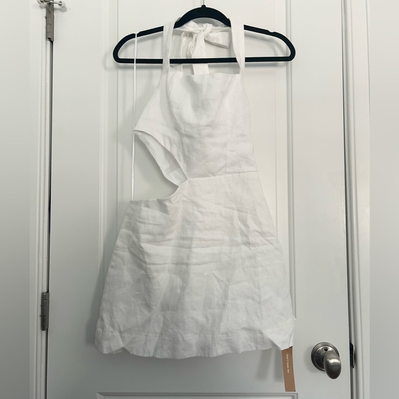 Reformation Valli Linen Cut Out Halter Mini White Dress - Picture 4 of 7